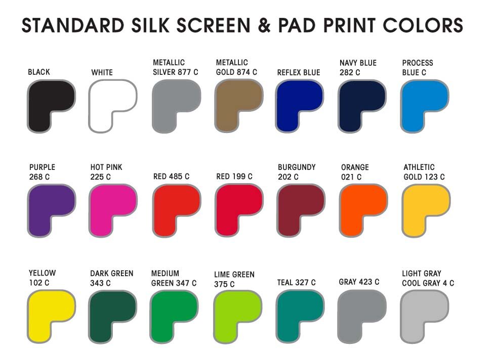 Silk screen and Pad print colors